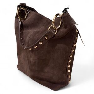Claudia Firenze Chocolate Brown Suede Studded Grommet Tote Shoulder Bag Viral